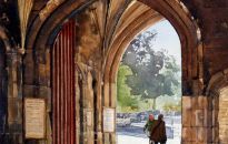 The ancient medieval arched entrance to The College, an area on the south side of the Cathedral which is the home of the Cathedral clergy and the Chorister School.