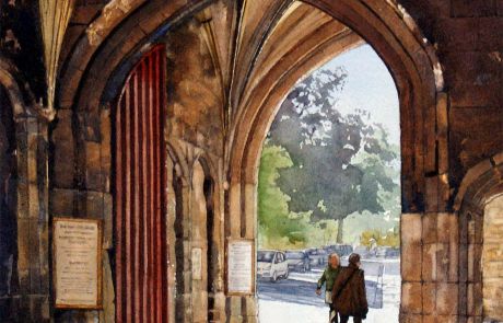 The ancient medieval arched entrance to The College, an area on the south side of the Cathedral which is the home of the Cathedral clergy and the Chorister School.