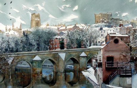 The magnificent castle and Cathedral dominate the skyline above the river on a bitterly cold winters day.