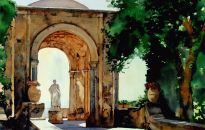 This the Second of the Villa Cimbrone paintings depicts the Temple of Ceres leading to the Belvedere  or so called Terrace of Infinity which has magnificent views of the Amalfi coast.