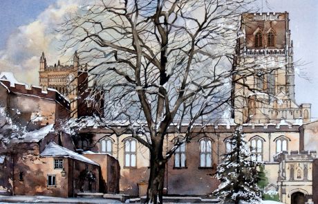 The Cathedral on a glittering winters day as viewed from The College