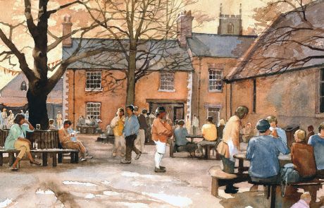 A homàge to Pieter Bruegel the Elder's The Wedding Feast,  this painting is loosely based upon the National Trust's Stourhead Estate in Wiltshire.
