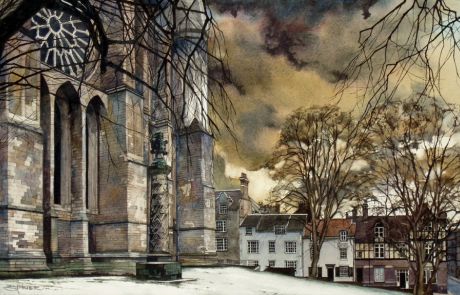 Commissioned to celebrate the retirement of a close friend, the magnificent Rose Window with Dun Cow Lane in the middle distance.